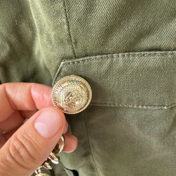 Balmain authentic military green halter mini dress with gold accents. Size Fr 36 - Picture 5 of 12